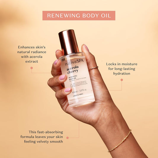 Nativa Spa By O Boticario Acerola Cherry Renewing Body Oil, Luminous Glow & Deep Hydration, 3.38 Ounce (100Ml)
