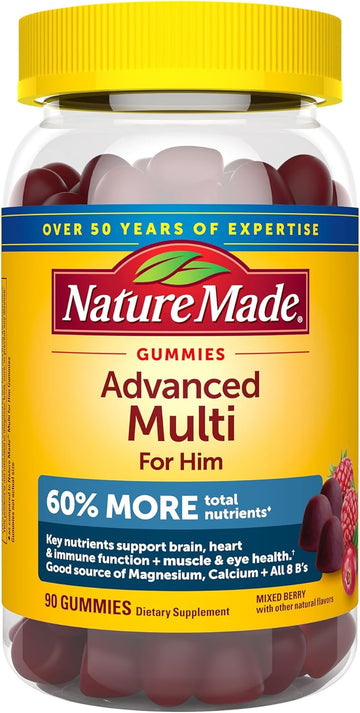 Nature Made Advanced Multivitamin Gummies For Him With Magnesium Citrate, Calcium & All 8 B Vitamins, Multivitamin For Men, 90 Gummies, 30 Day Supply