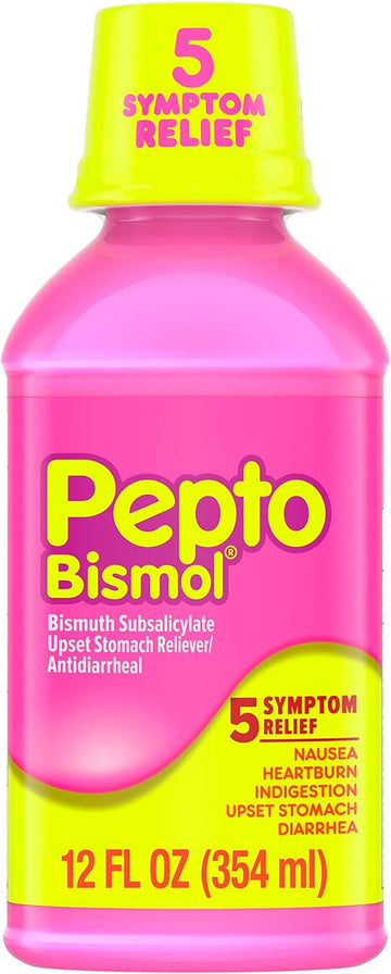 Pepto Bismol Original Liquid 5 Symptom Medicine - Including Upset Stomach & Diarrhea Relief,12 Oz (Pack Of 4)