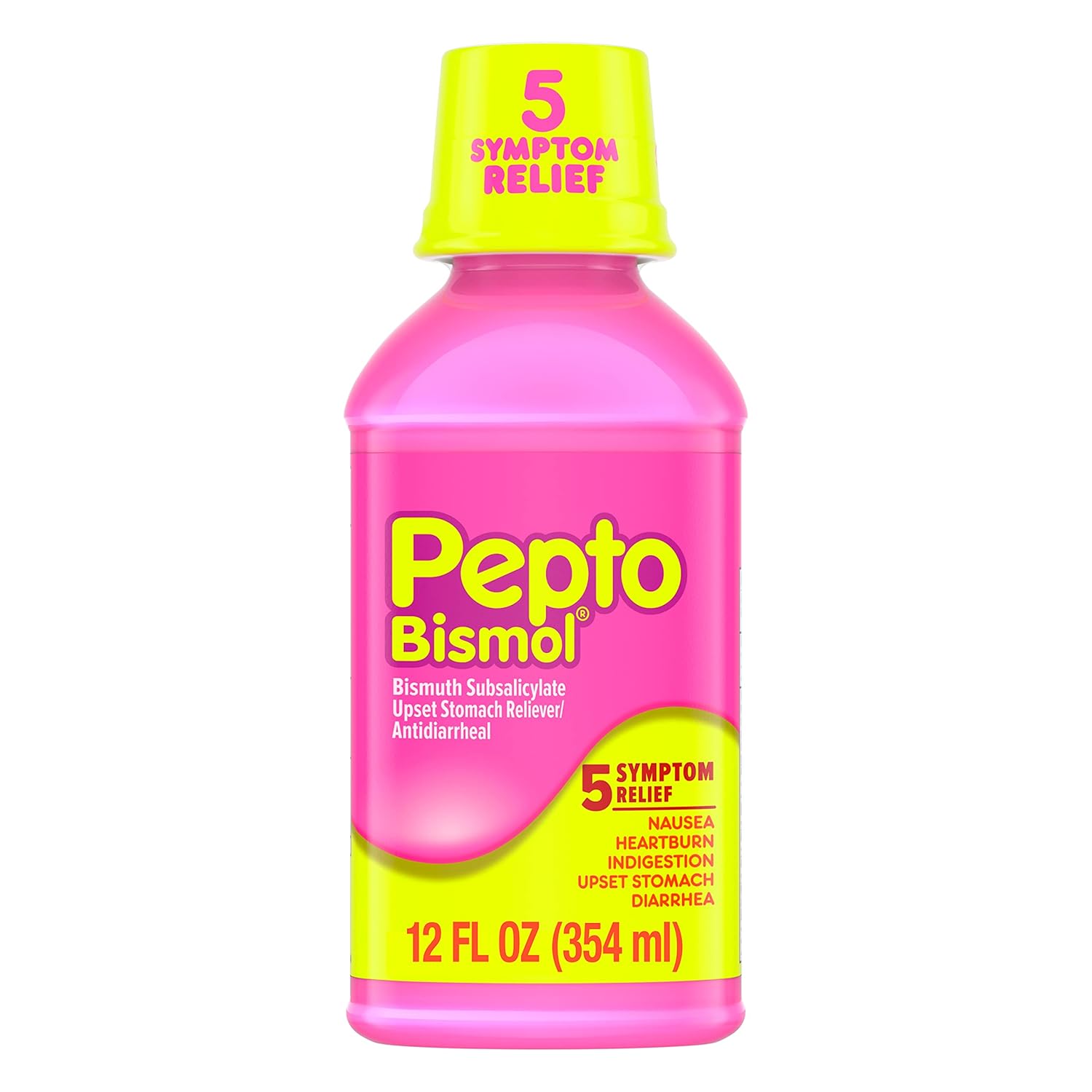 Pepto Bismol Liquid For Nausea, Heartburn, Indigestion, Upset Stomach, And Diarrhea Relief, Original Flavor 12 Oz