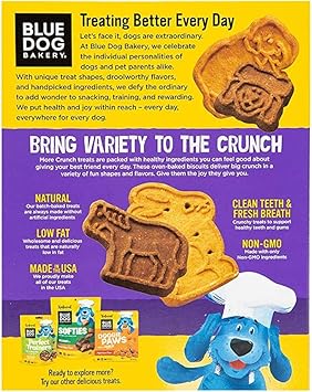 Blue Dog Bakery Natural Dog Treats, More Crunch Large, Assorted Flavors, 18Oz Box, 6 Boxes
