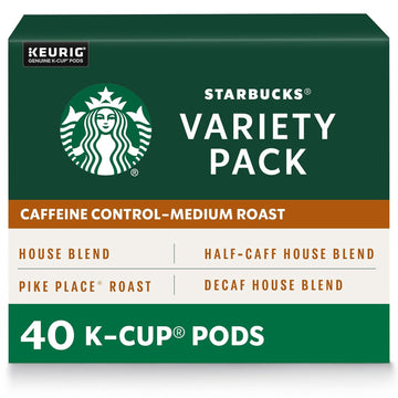 Starbucks Coffee, Keurig K-Cup Pods, Medium Roast, Caffeinated, Decaf, Half-Caff Variety Pack, 40 Pods