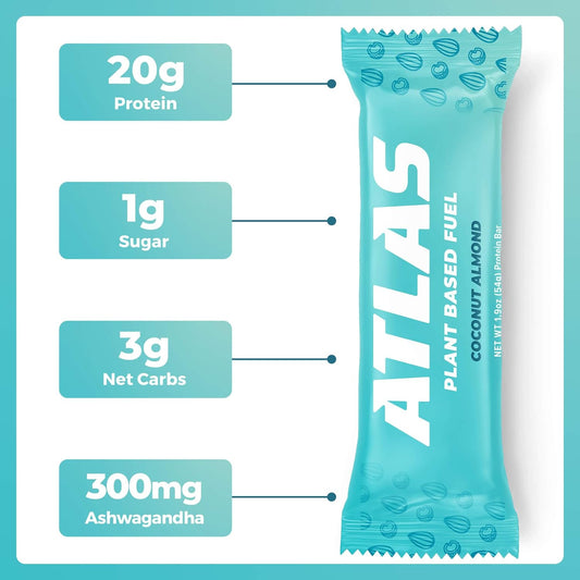 Atlas Protein Bar, 20G Plant Protein, 1G Sugar, Clean Ingredients, Gluten Free Coconut Almond, 12 Count (Pack Of 3))