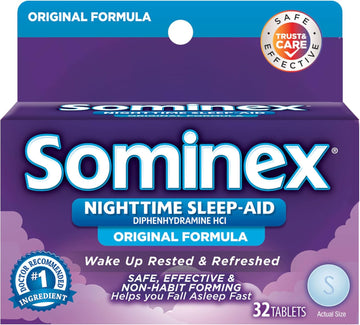 Sominex Nighttime Sleep-Aid, Safe And Effective, Non-Habit Forming, Original Formula Tablets, Blue, 32 Count