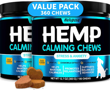 (2 Pack) Hemp Calming Chews for Dogs with Anxiety and Stress - 360 Soft Dog Calming Treats - Dog Anxiety Relief - Storms, Barking, Separation - Valerian Root - L-Tryptophan - Hemp Oil - Made in USA