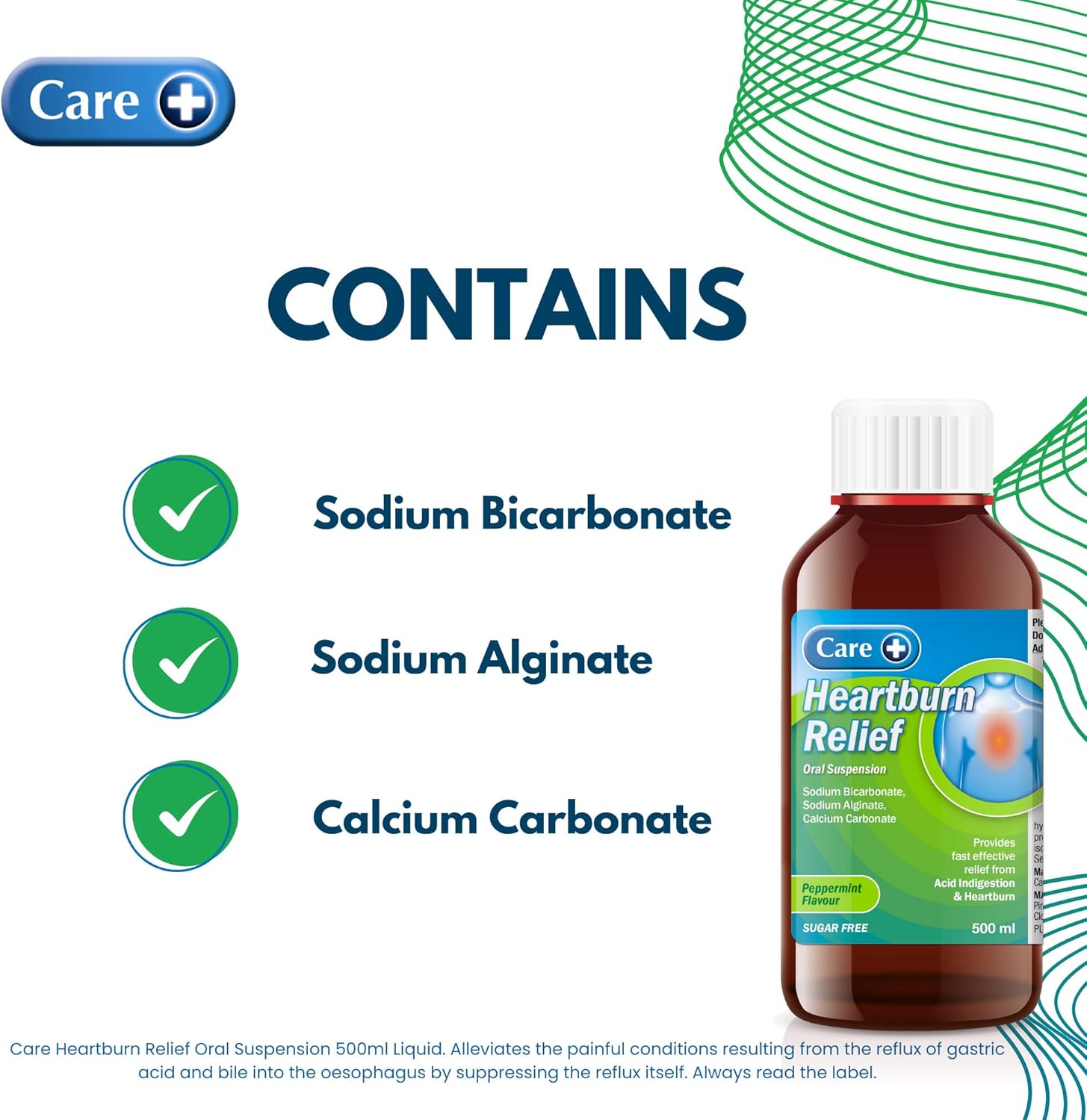 Care Heartburn & Indigestion Relief, Peppermint Flavour Oral Suspension, Fast-Acting Soothing Formula for Acid Reflux and Indigestion, Gentle on Stomach, Long-Lasting Relief, 1 x 500ml : Amazon.co.uk: Health & Personal Care