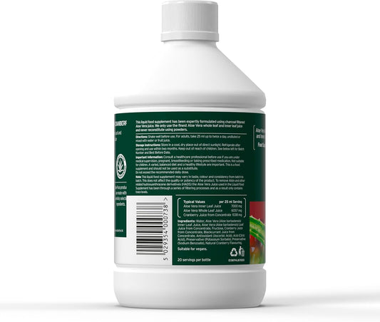 Aloe Pura Aloe Vera Juice With Cranberry , Natural , Vegan , Cruelty Free , Food Supplement, 500 Ml