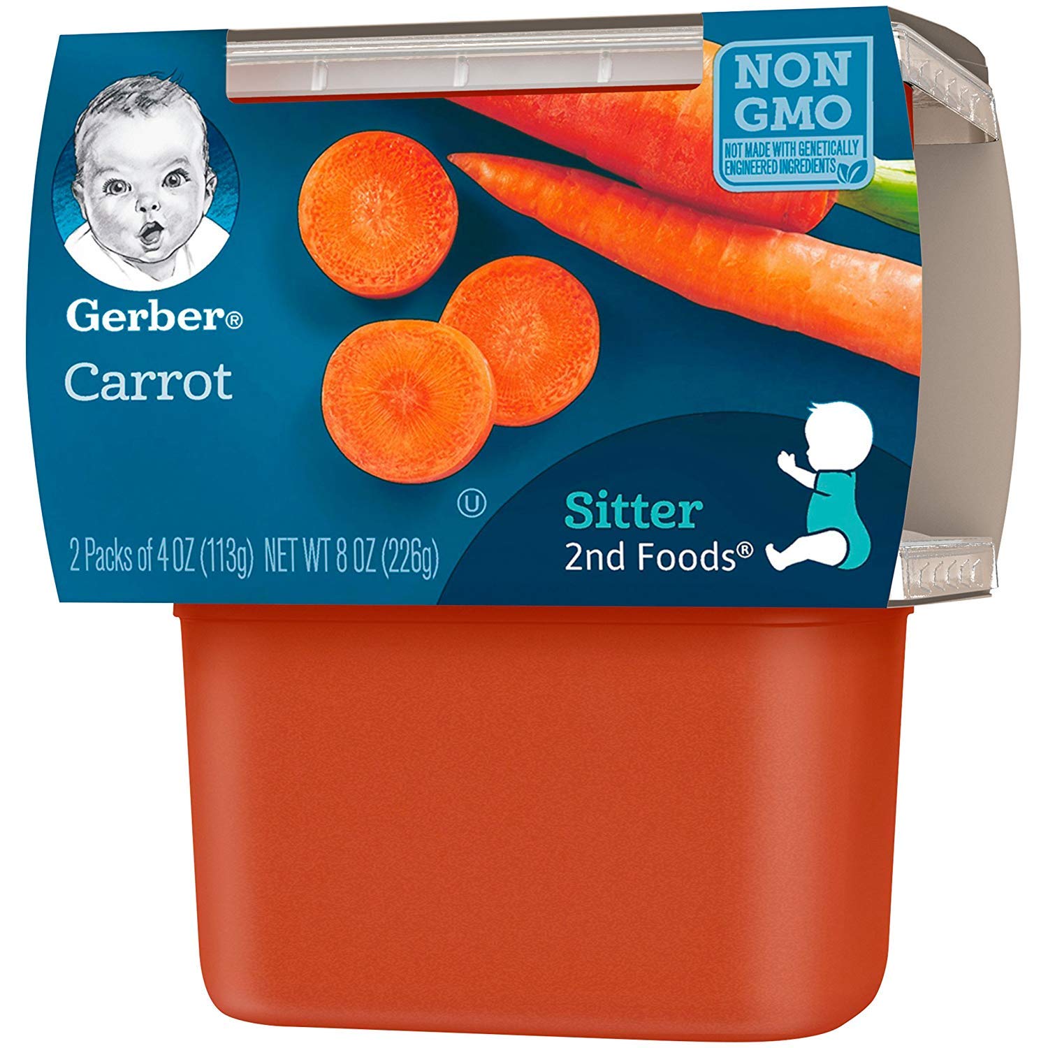 Gerber 2nd Food Baby Food Carrot Puree, Natural & Non-GMO, 4 Ounce Tubs, 2-Pack (Pack of 8) : Baby