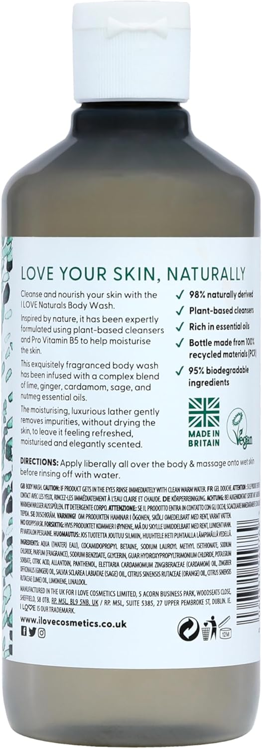 I Love Naturals Lime, Ginger & Cardamon Body Wash, Natural Oils Of Cardamon, Ginger & Sage, Formulated Using Essential Oils For Silky Smooth Skin, 500ml : Amazon.co.uk: Beauty