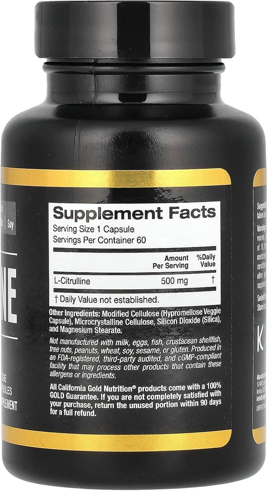 California Gold Nutrition Sport, L-Citrulline, Kyowa Hakko, 500 Mg, 60 Veggie Capsules