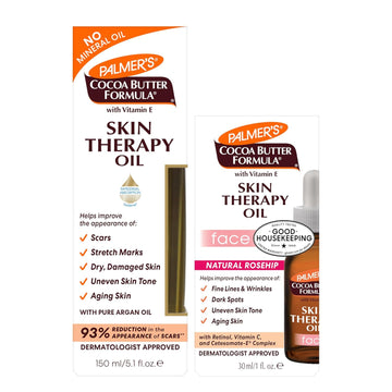 Palmer'S Skin Therapy Face Oil (1 Fl Oz) + Body Oil (5.1 Fl Oz) Bundle With Cocoa Butter, Vitamin E & C & Retinol, Visibly Reduces The Appearance Of Stretch Marks, Fine Lines And Wrinkles : Beauty & Personal Care