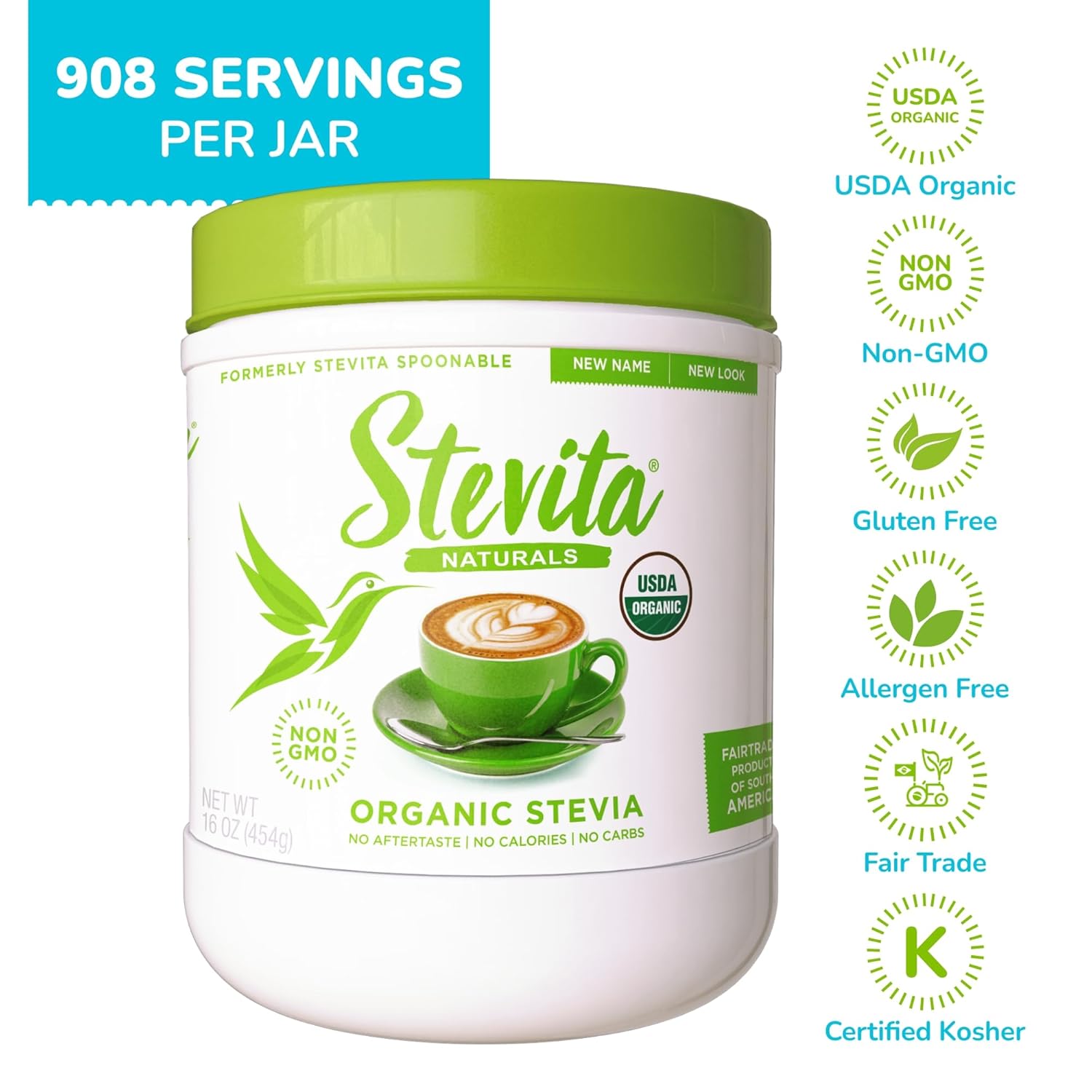 Stevita Organic Stevia - 16 Oz, Pack Of 2 - Stevia & Erythritol All-Natural Sweetener, No Calories - Usda Organic, Non-Gmo, Vegan, Keto, Paleo, Gluten Free - 1816 Total Servings