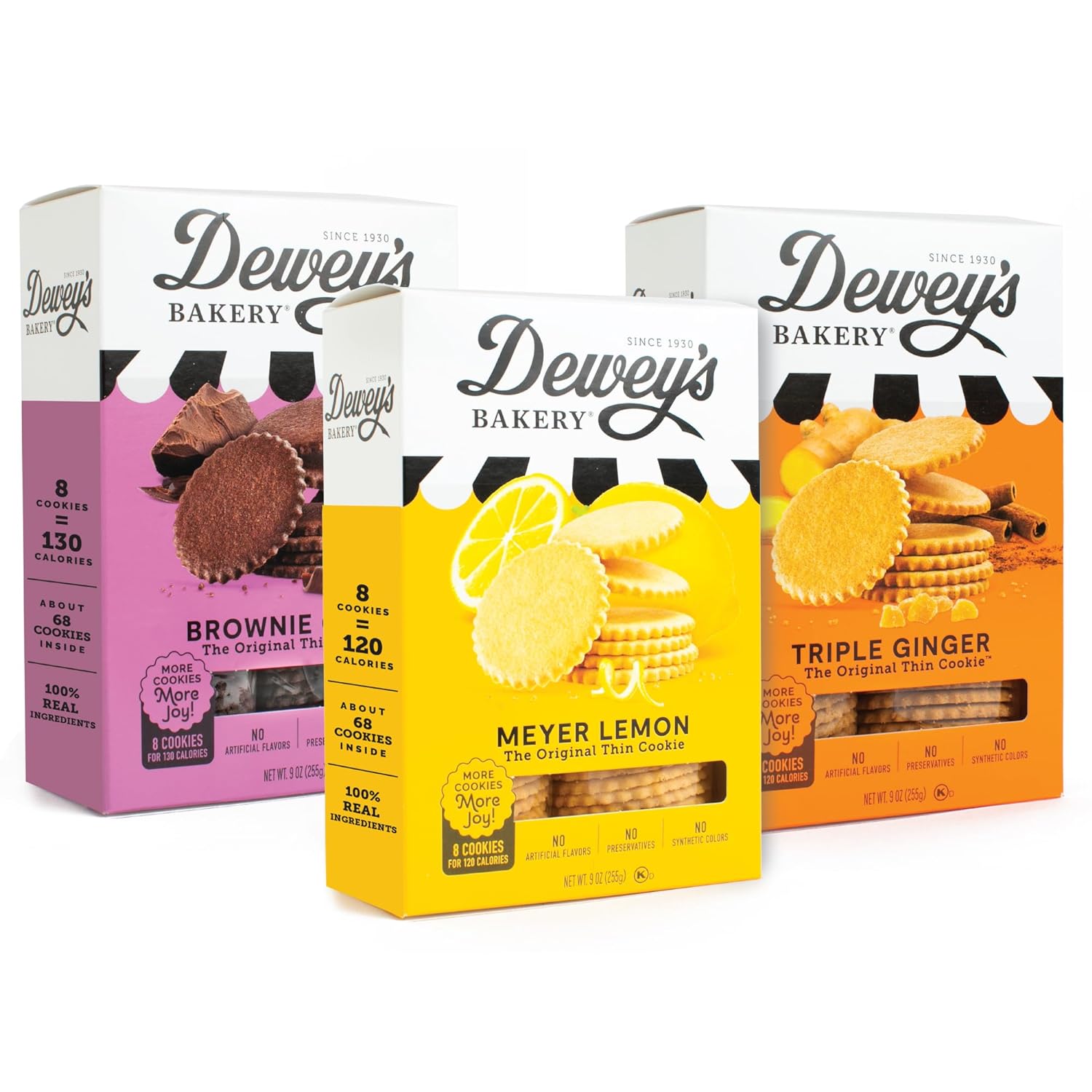 Dewey'S Bakery Meyer Lemon, Brownie Crisp & Triple Ginger Moravian Cookie Thin Variety Pack | No Artificial Flavors, Synthetic Colors Or Preservatives | Baked In Small Batches | 9 Oz (Pack Of 3)