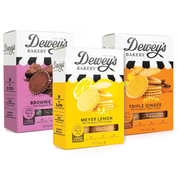 Dewey'S Bakery Meyer Lemon, Brownie Crisp & Triple Ginger Moravian Cookie Thin Variety Pack | No Artificial Flavors, Synthetic Colors Or Preservatives | Baked In Small Batches | 9 Oz (Pack Of 3)