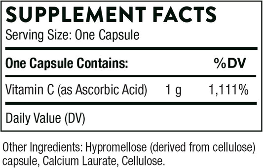 Thorne Ascorbic Acid - 1000 Mg Vitamin C Supplement - Supports Healthy Immune Response, Collagen Formation, And Antioxidant Support - Gluten-Free - 60 Capsules