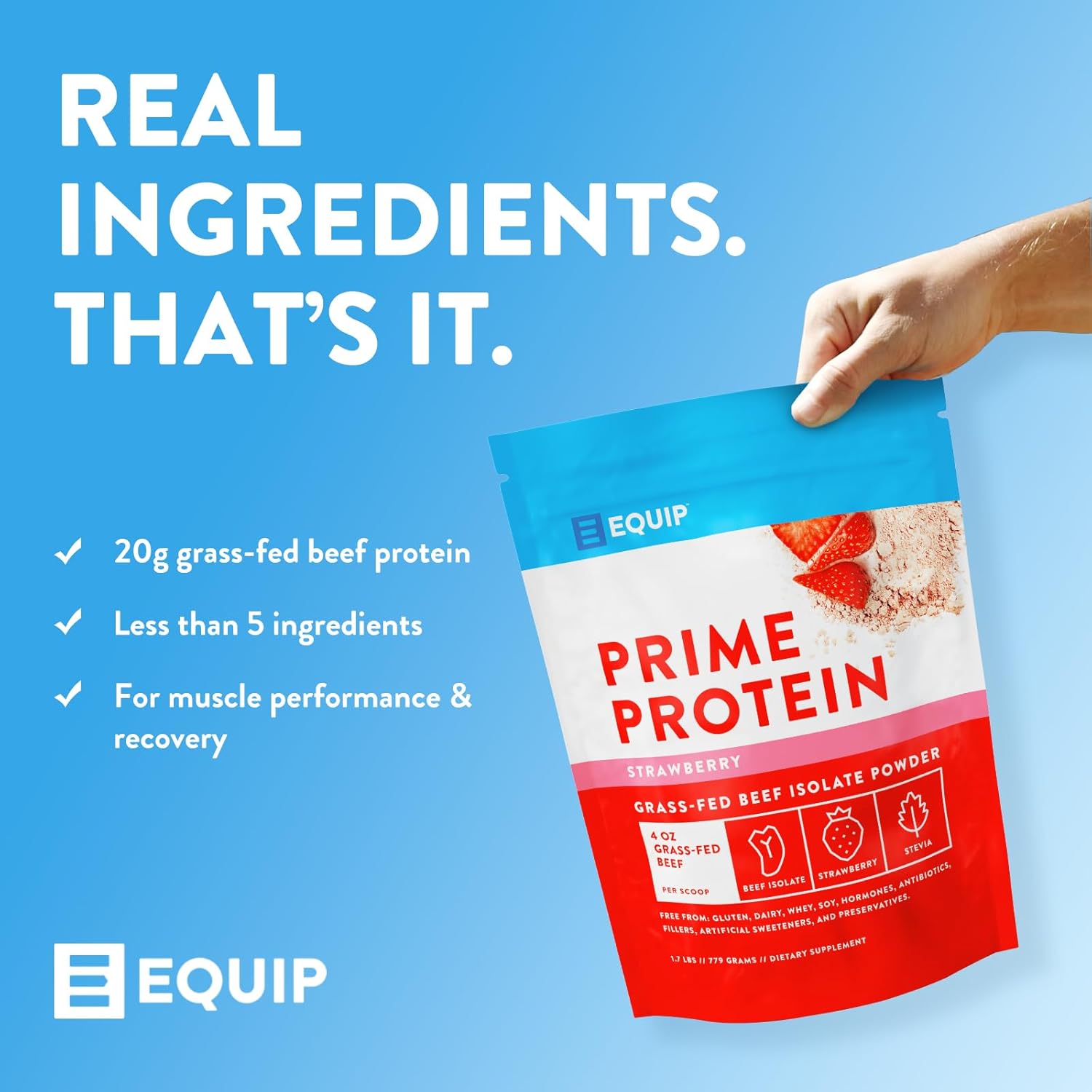 Equip Foods Prime Protein Powder | Clean, Grass Fed Beef Protein Isolate | Carnivore Protein Powder | Paleo, Keto Friendly | Gluten, Dairy Free | Helps Build & Repair Tissue | 30 Servings, Strawberry : Health & Household