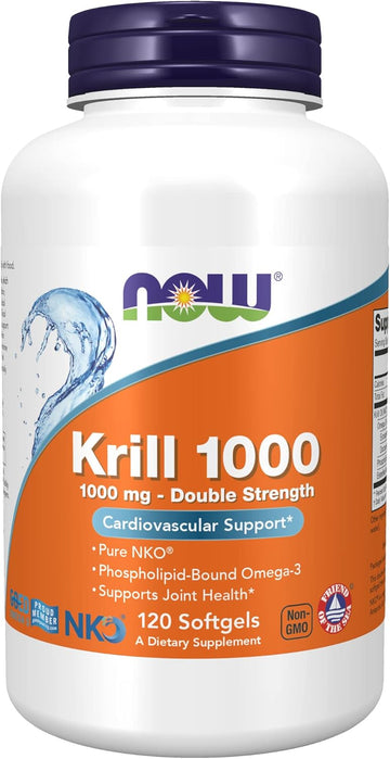 NOW Supplements, Neptune Krill, Double Strength 1000 mg, Phospholipid-Bound Omega-3, 120 Softgels