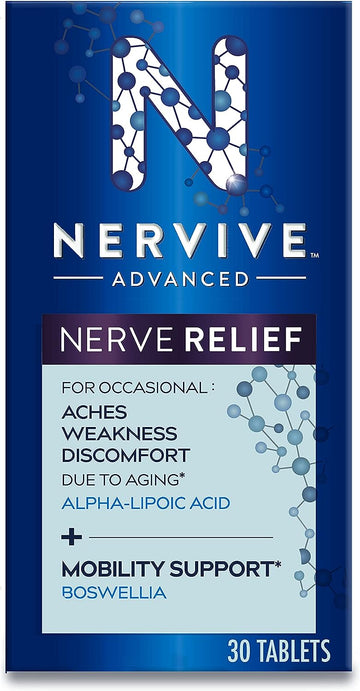 Nervive Advanced Nerve Relief + Mobility, with Alpha Lipoic Acid to Help Reduce Nerve Aches, Weakness, & Discomfort*? and Boswellia to Promote Mobility*, Vitamins B12,B6,B1, 30 Tablets