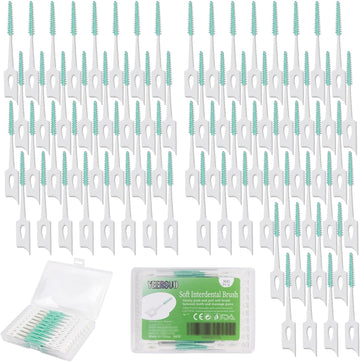 Yeersuo Silicone Interdental Brushes, Toothpick Brush Between Teeth, Floss Brush, Disposable For Cleaning, Toothbrush Cleaning Tool, Green Colors, 300 Pieces