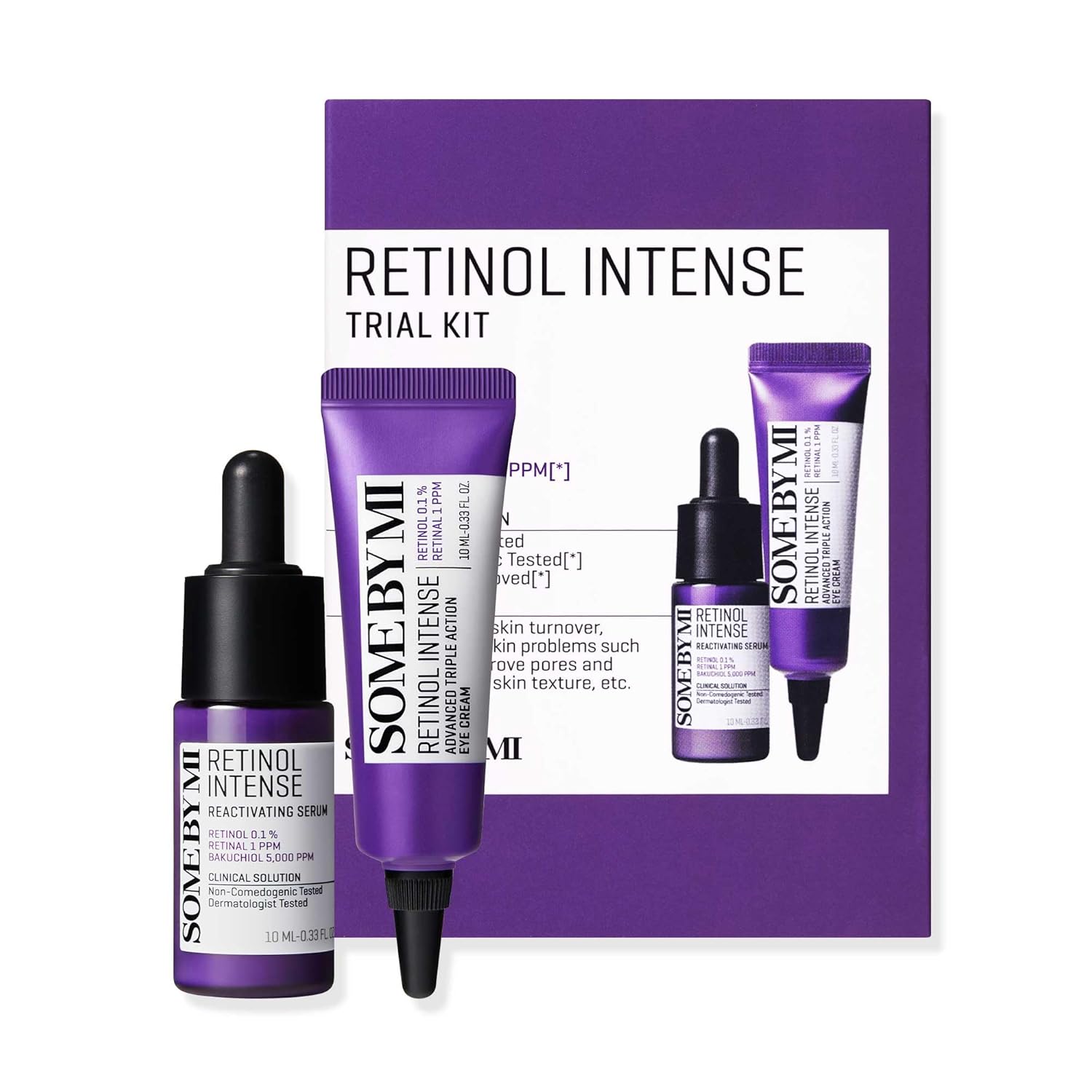 Some By Mi Retinol Intense Trial Kit - Serum And Eye Cream, 0.33Oz - Mild Korean 0.1% Retinol Face Serum And Eye Cream For Beginner - Skin Texture, Elasticity And Under Eye Care - Korean Skin Care