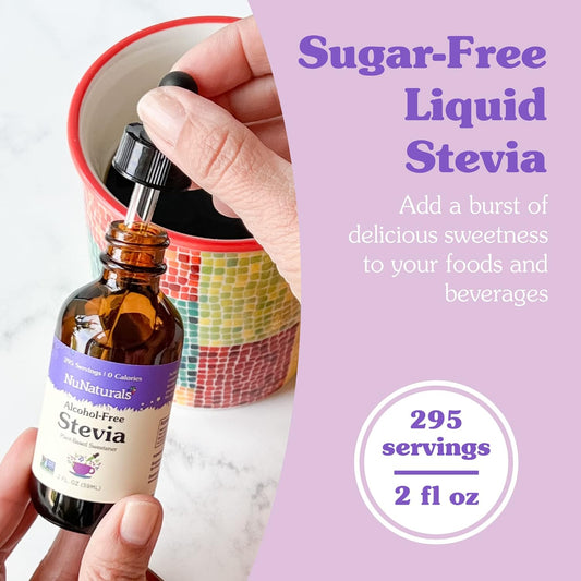 Nunaturals Liquid Stevia, Sugar-Free Sweetener, Plant-Based Sugar Substitute, Zero Calorie, Unflavored, Alcohol Free, 2Oz