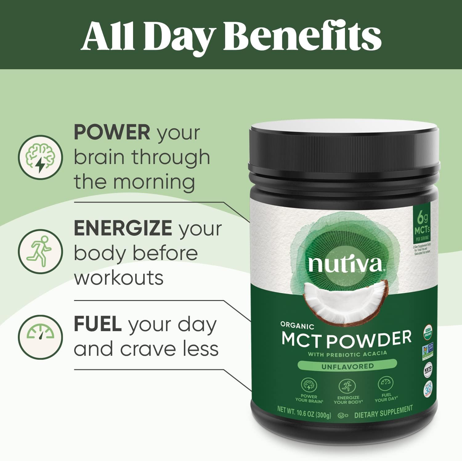 Nutiva Organic MCT Powder with Prebiotic Acacia Fiber, Classic, 10.6 Oz, USDA Organic, Non-GMO, Non-BPA, Vegan, Gluten-Free, Keto & Paleo, Instant Beverage or Boost to Coffee & Smoothies : Health & Household