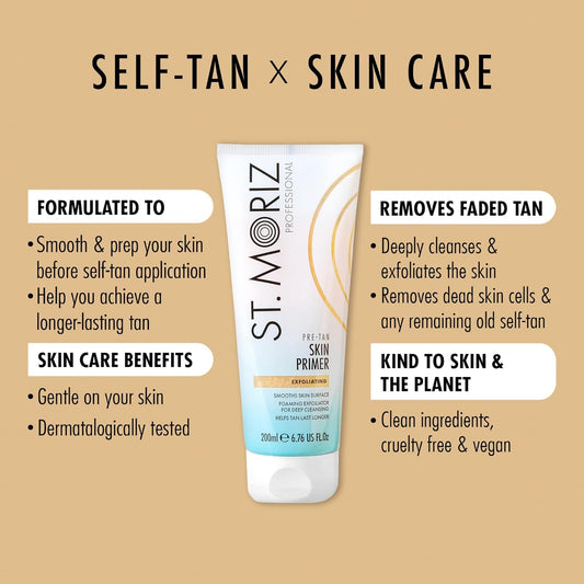 St Moriz Professional Pre-Tan Skin Primer | Exfoliating Body Scrub For Pre Fake Tan Application | Removes Dead Skin Cells & Smooths Skin | Helps Tan Last Longer | Vegan | Cruelty Free | 200Ml