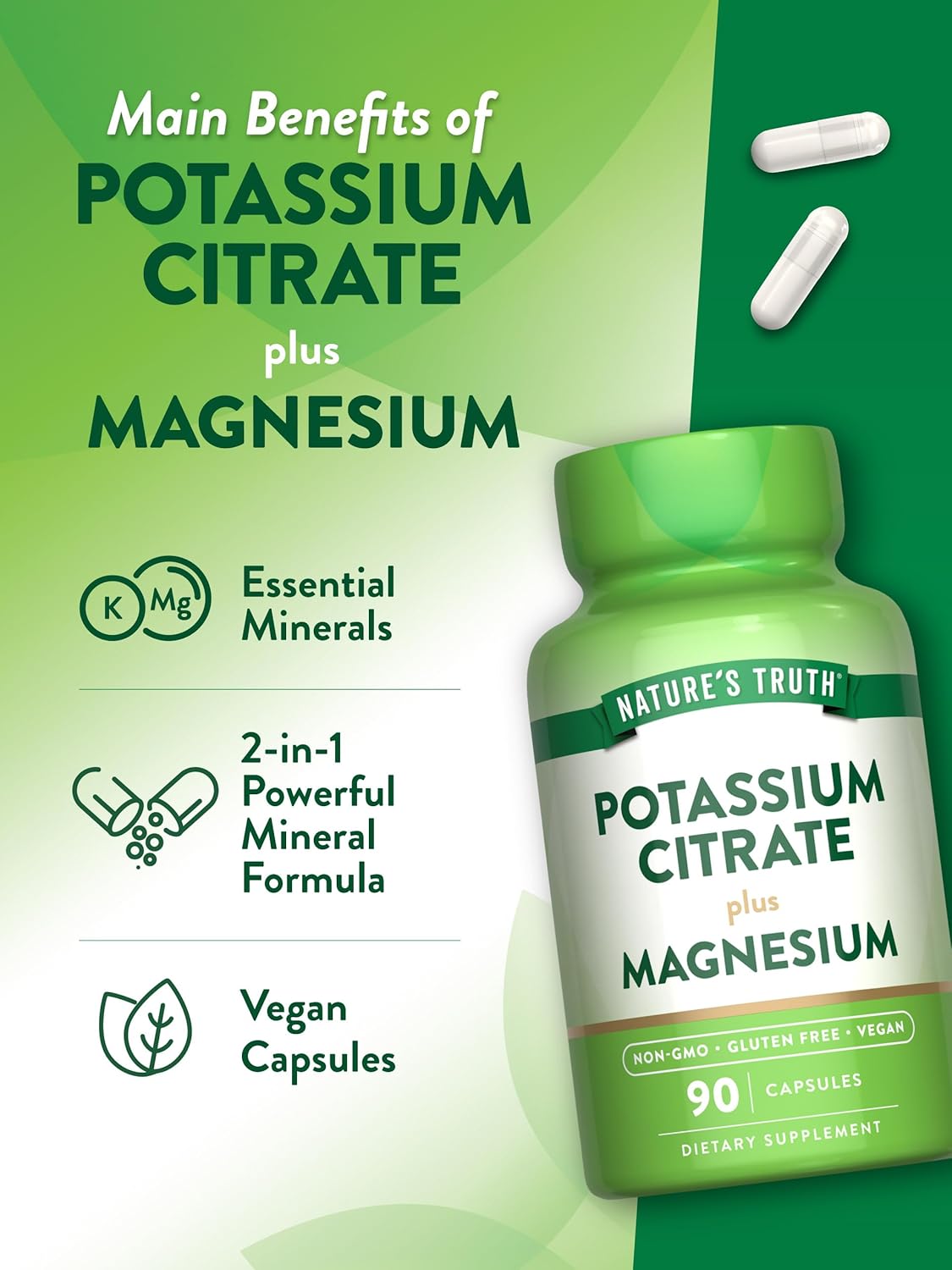 Nature's Truth Potassium Magnesium Citrate | 90 Count | Vegan, Non-GMO & Gluten Free Supplement : Health & Household