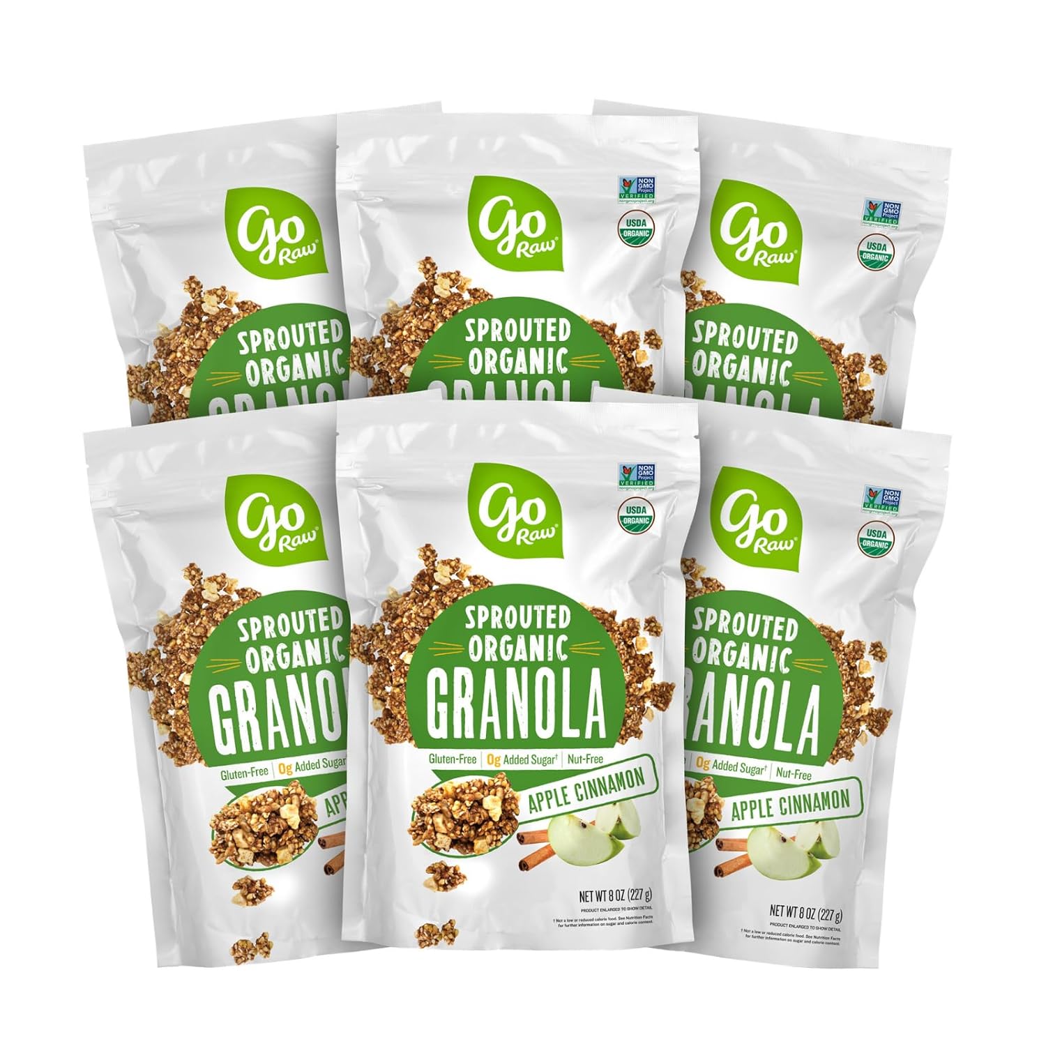 Go Raw Organic Sprouted Granola, Apple Cinnamon, 6 Ct Box Of 8 Oz Bags