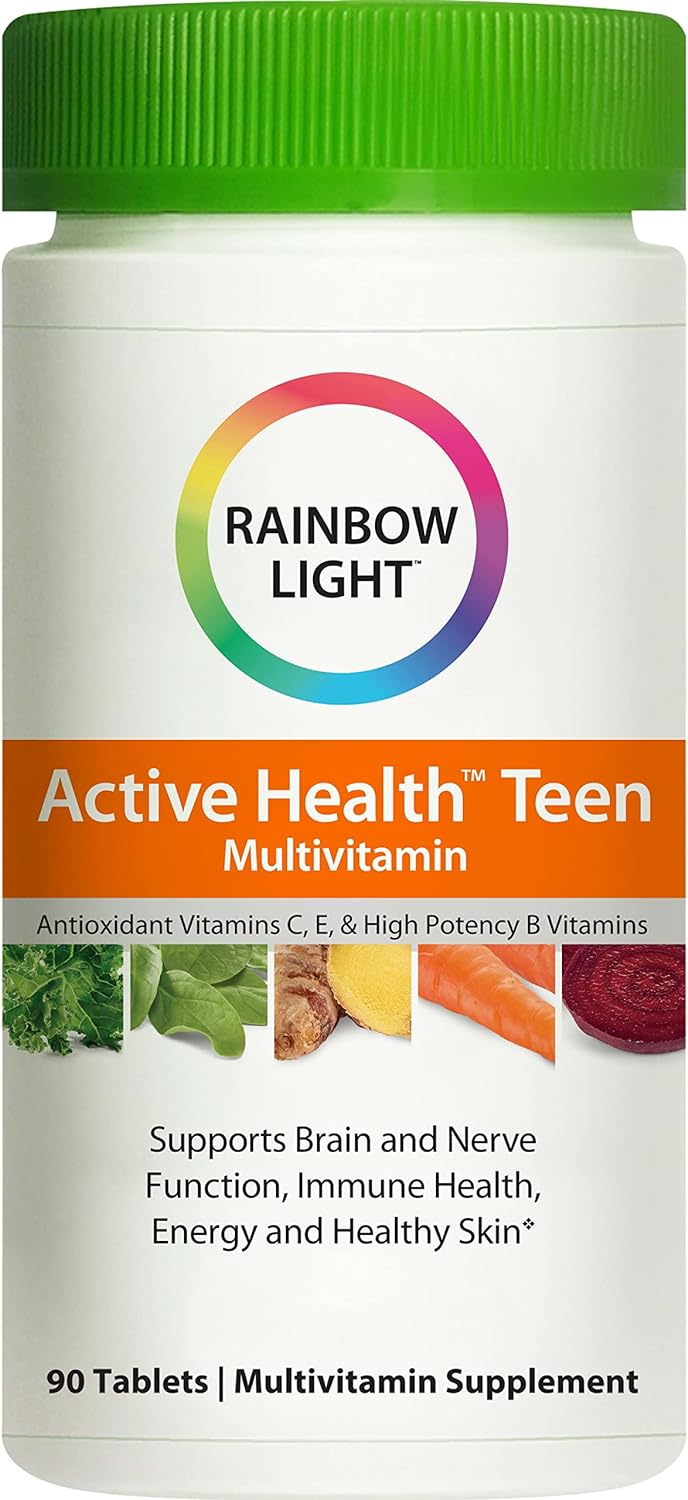 Rainbow Light Multivitamin For Teens, Vitamin C, Zinc, & B Complex, Supports Brain Health, Nerve Function, And A Strong Immune System, Gluten Free, Vegetarian, Fruit Punch, 90 Tablets