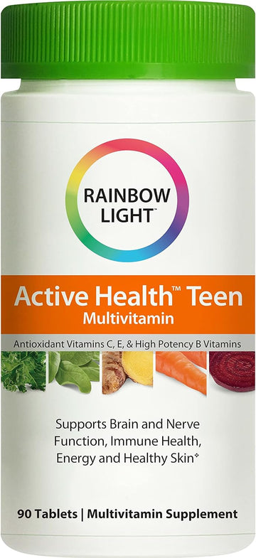 Rainbow Light Multivitamin For Teens, Vitamin C, Zinc, & B Complex, Supports Brain Health, Nerve Function, And A Strong Immune System, Gluten Free, Vegetarian, Fruit Punch, 90 Tablets