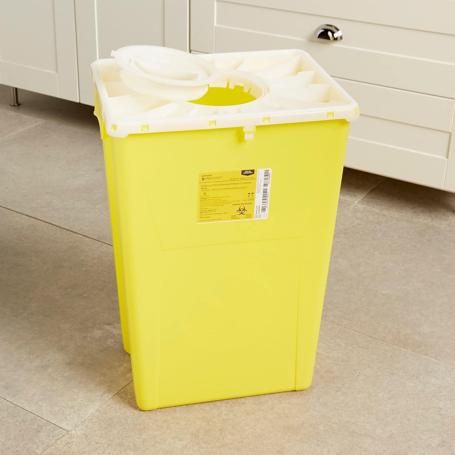 McKesson Prevent Sharps Container for Chemotherapy Waste, Premium - PG-II, Plastic, Vertical Entry, Hinged Lid - Yellow, 18 gal, 13 in x 17 3/10 in x 24 3/5 in, 1 Count : Health & Household