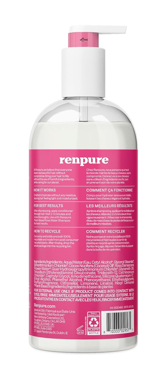 Renpure Rose Water Conditioner, 710Ml, Plant Based Beauty, Soothes Scalp, Hydrates Hair, Nourishes, Free Of Chemicals, For Women