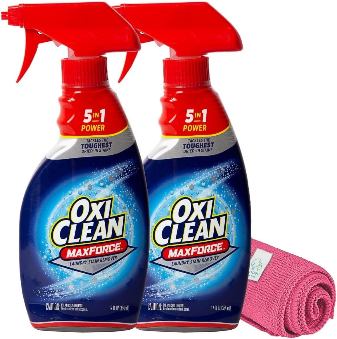OxiClean Max Force Laundry Stain Remover Spray, 12 Ounce, 2-Pack, Bundled with A Jondey Microfiber Cleaning Cloth (Colors May Vary)