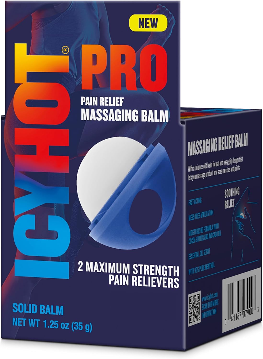 Icy Hot PRO Pain Relief Massaging Balm with Easy-Grip Applicator for Muscles & Joints, Fast-Acting, Moisturizing Formula with Maximum-Strength Menthol & Camphor, 1.25 Oz