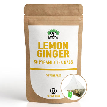 Lemon Ginger Herbal Tea Made With Lemon Myrtle Tisane - Caffeine Free Hot Tea - 50 Pyramid Tea Bags Sachets In A Resealable Bag
