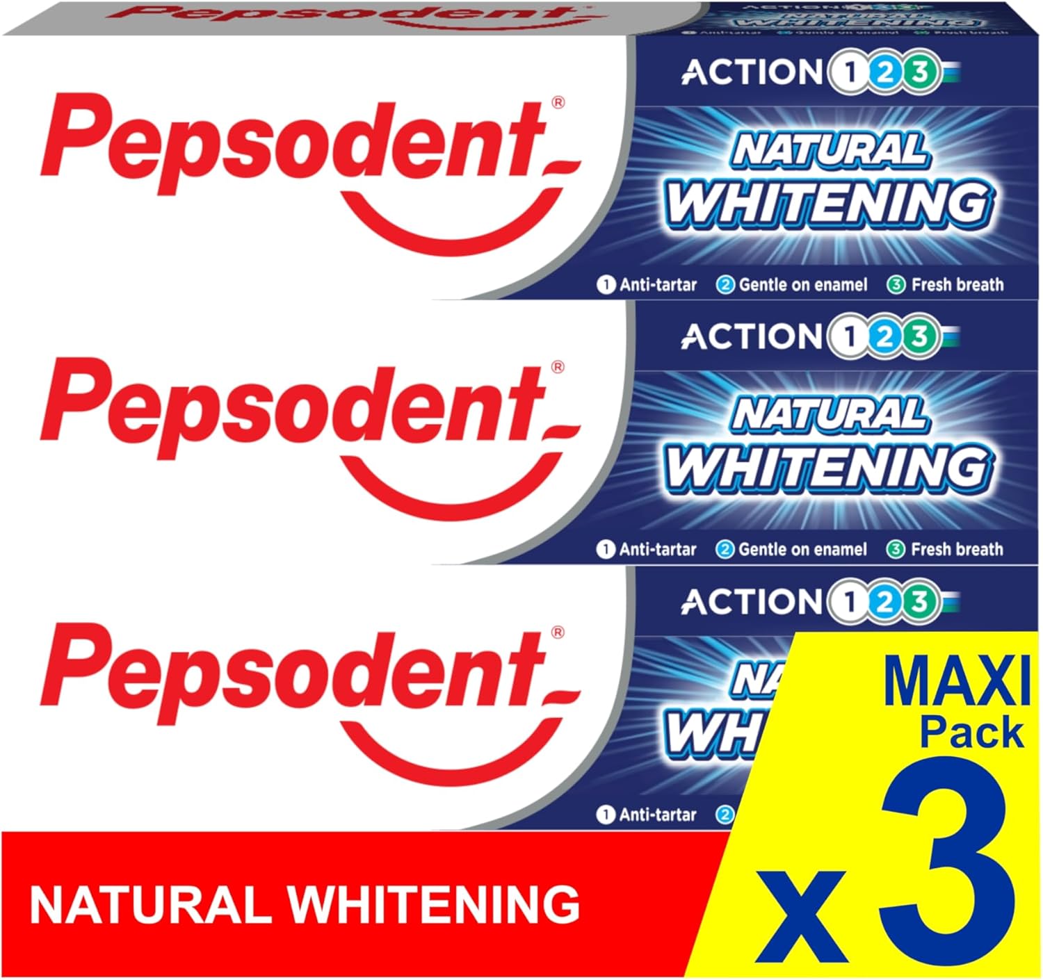 Pepsodent Natural Whitening Fluoride and Calcium Toothpaste for Whiter Teeth in One Week 75ml (3x75ml Pack) : Amazon.co.uk: Health & Personal Care