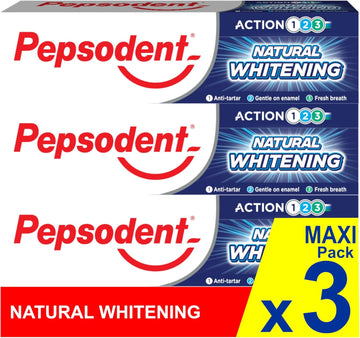 Pepsodent Natural Whitening Fluoride and Calcium Toothpaste for Whiter Teeth in One Week 75ml (3x75ml Pack) : Amazon.co.uk: Health & Personal Care