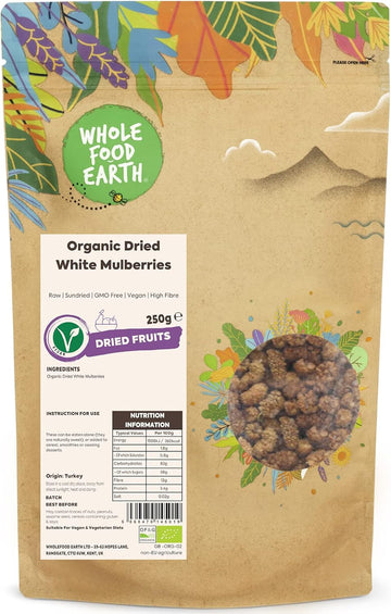 Wholefood Earth Organic Dried White Mulberries – 500 G | Raw | Sundried | Gmo Free | Vegan | High Fibre | Certified Organic