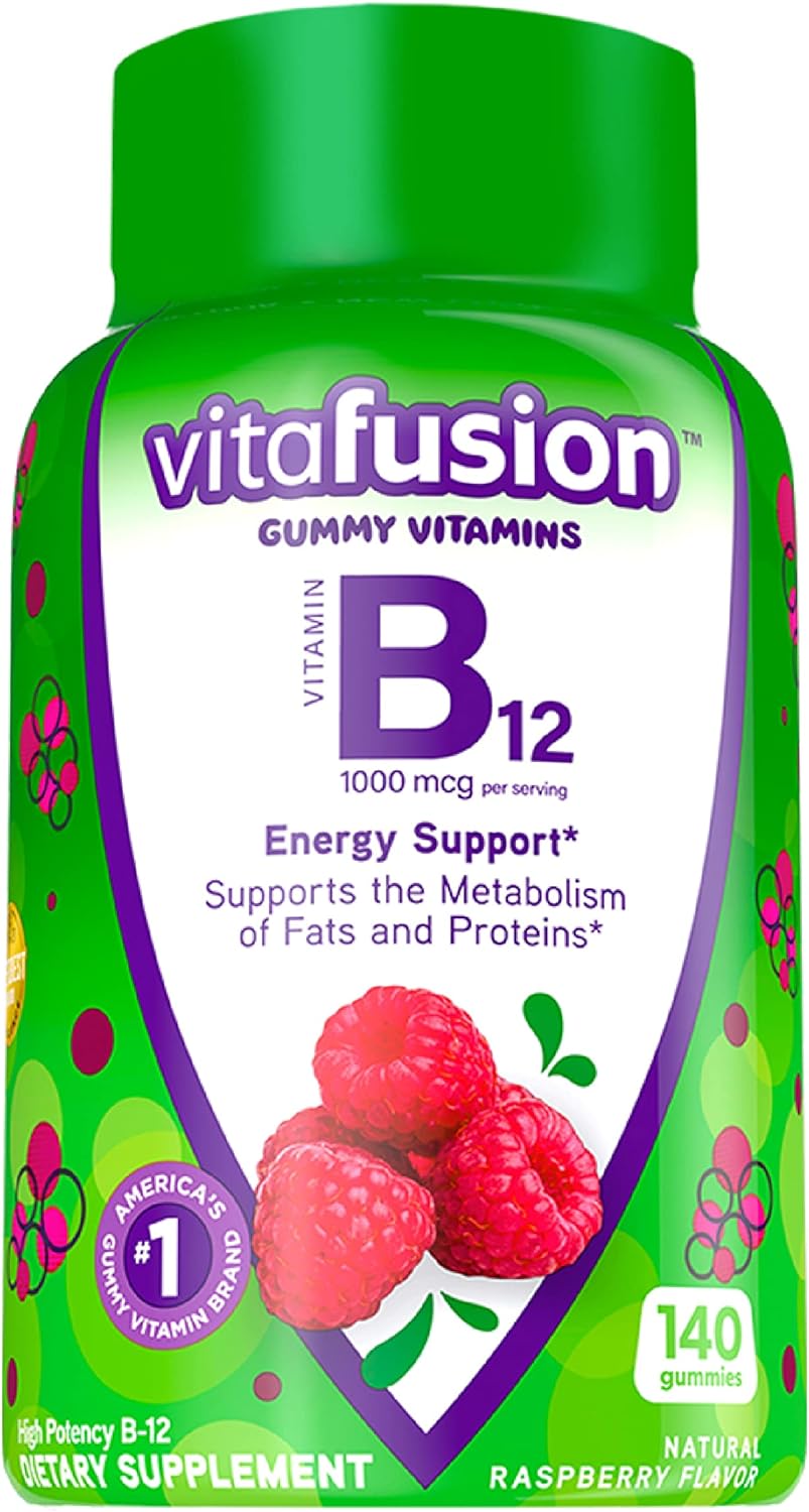 vitafusion Vitamin B12 Gummy Vitamins for Energy Metabolism Support, Natural Raspberry Flavored, America?s Number 1 Gummy Vitamin Brand, 70 Day Supply, 140 Count