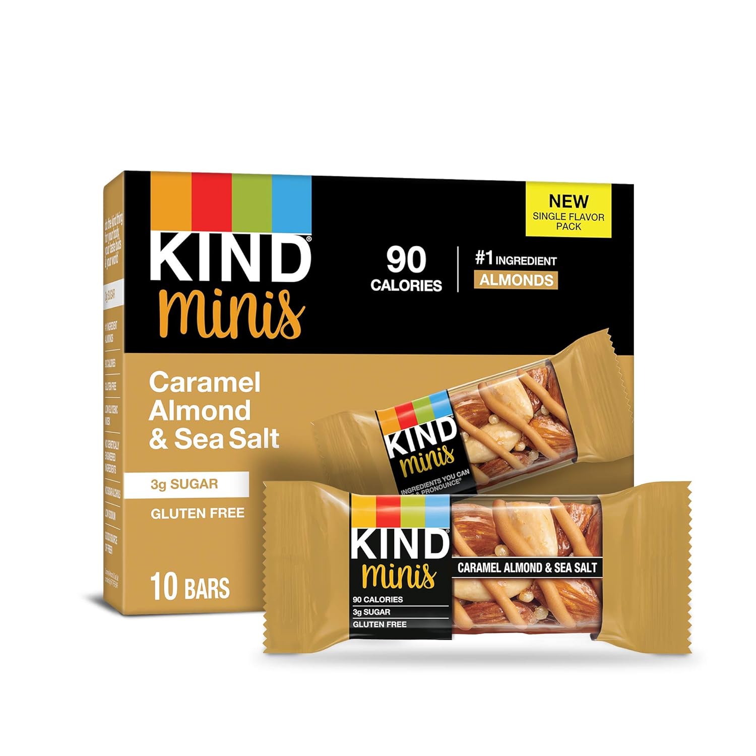 Kind Minis Healthy Snack Bar, Caramel Almond & Sea Salt, 3G Sugar, Gluten Free Bars, 0.7 Oz, (80 Ct)