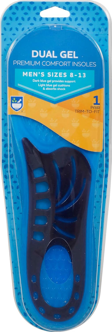 Rite Aid Dual Gel Insoles Work Insoles For Men, 1 Pair - Sizes 8-13 | Shock Absorbing Gel Shoe Inserts For Men | Reduce Fatigue | Arch Support