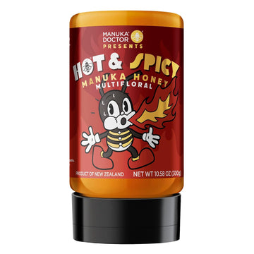 Manuka Doctor - Hot Honey - Hot & Spicy Squeezy Manuka Honey, 100% Pure New Zealand Honey Infused With Chili Peppers For Buzzing Hot Flavor (10.58 Oz)