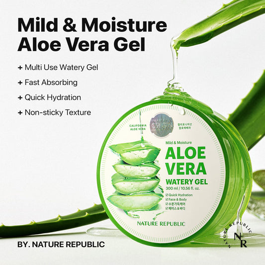 Nature Republic 2 Pcs Mild & Moisture Aloe Vera Watery Gel 10.56 Fl. Oz. Soothing Quick Hydration