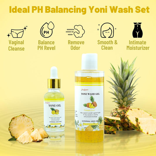 Natural Yoni Wash Yoni Oil Set, Feminine Wash for Women ph Balance, 1 fl.oz Feminine Oil & 6.7 fl.oz Intimate Vaginal Wash - Pineapple Scent