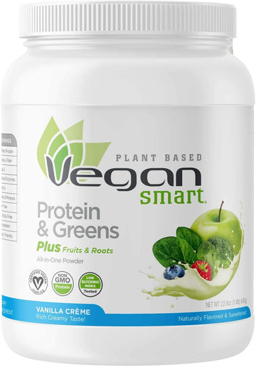 Vegansmart Plant Based Vegan Protein Powder By Naturade, All-In-One Nutritional Shake – Protein & Greens Vanilla Crème 22.8 Oz