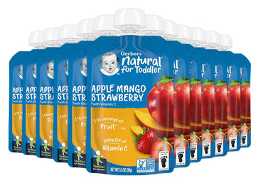 Gerber Baby Food Pouches, Toddler 12+ Months, Apple Mango Strawberry, 3.5 Ounce (Pack of 12)