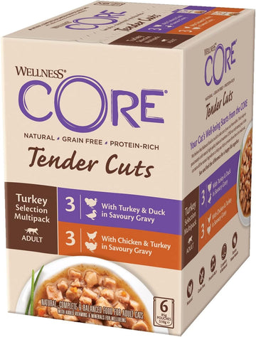 Wellness CORE Tender Cuts, Wet Cat Food, Cat Food Wet with Tender Pieces in Sauce, Grain Free, High Meat Content, Turkey Selection Mix, 6 x 85 g :Pet Supplies