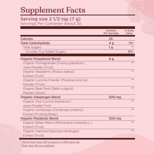 Four Sigmatic Perform Super Powder Organic Superfood Powder with Adaptogens and Antioxidants | Cordyceps Mushrooms, Garcinia Cambogia, and Goji Berries | Raspberry Pomegranate Powdered (4.94 oz.)