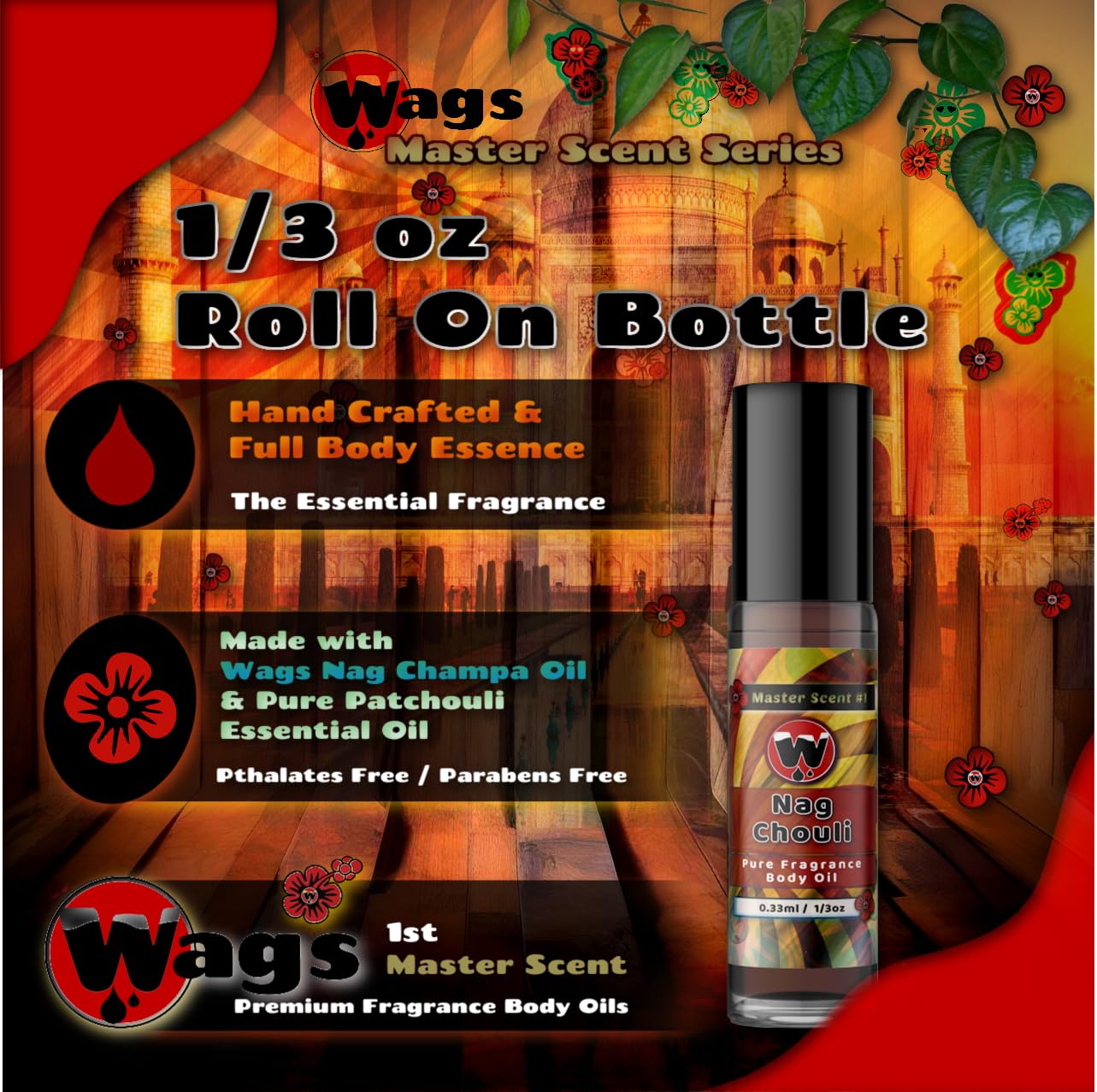 Wagsmarket - Nag Champa Perfume Oil & Patchouli Essential Oil, Nag Chouli Essential Perfume Oil, Choose From Roll On To 0.33Oz - 4Oz Glass Bottle (4Oz Glass Bottle)